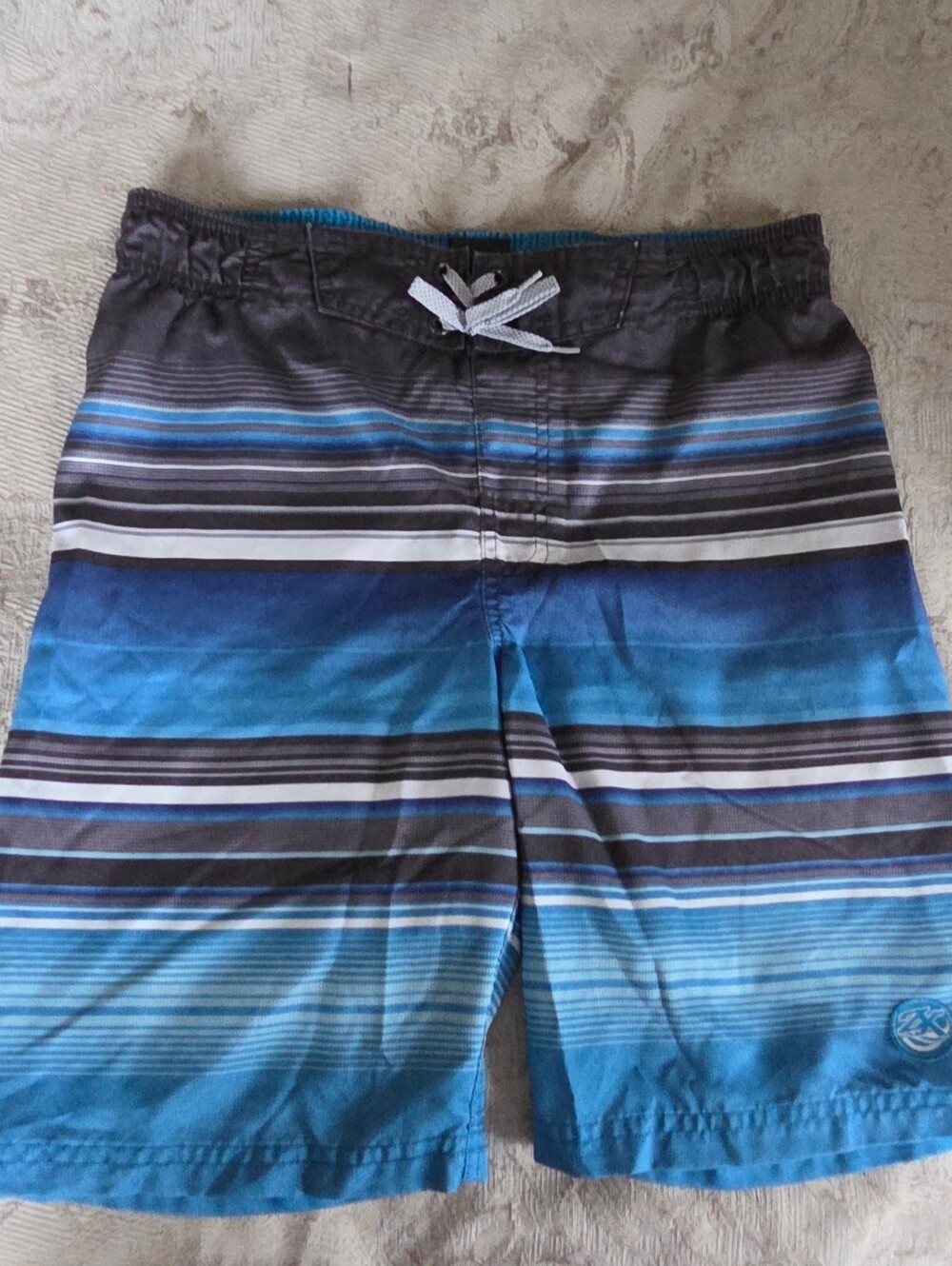 Boys Blue Striped Swim Trunks